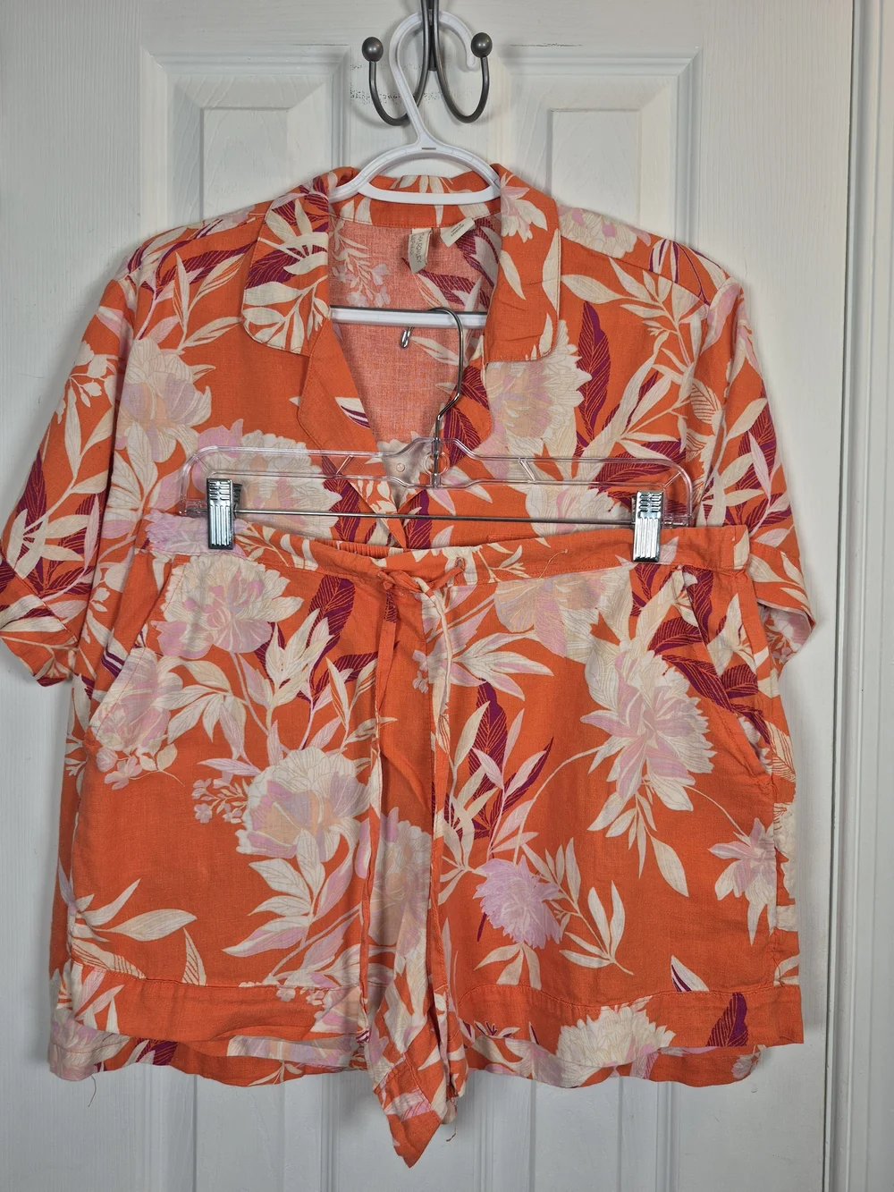 Cynthia Rowley Linen Blend Tropical Floral Pajama Short Set Orange Size Large - Picture 1 of 9